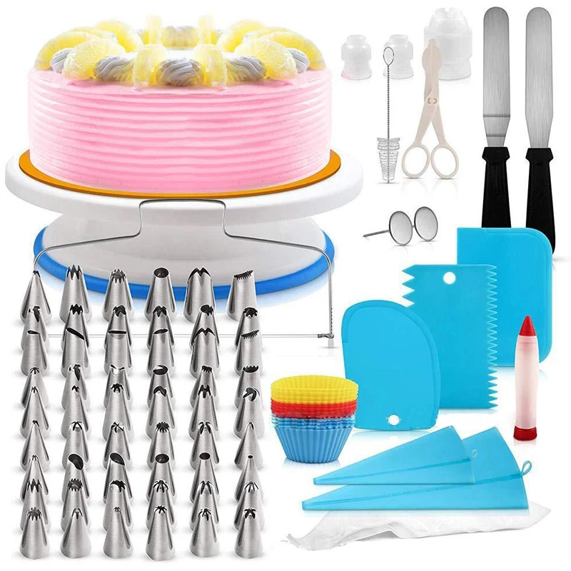 106PCS/Set Cake Decorating Tools Icing Tips Turntable Pastry Bags Couplers Piping Nozzle Baking Tools Set For Cupcakes Cookies