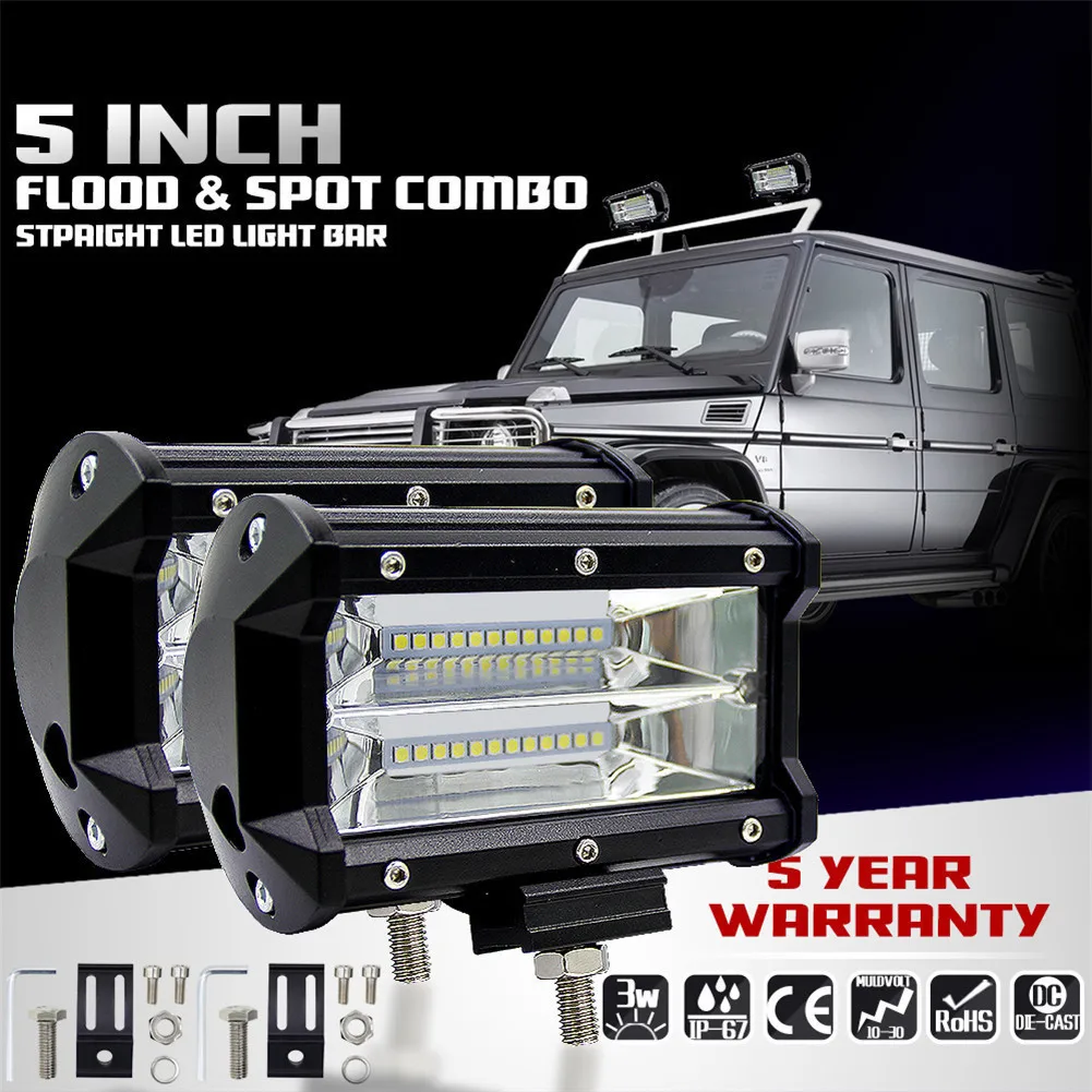 5" Tri Row LED Light Bar Combo Beam 6000K ATV SUV LED Bar 4X4 4WD