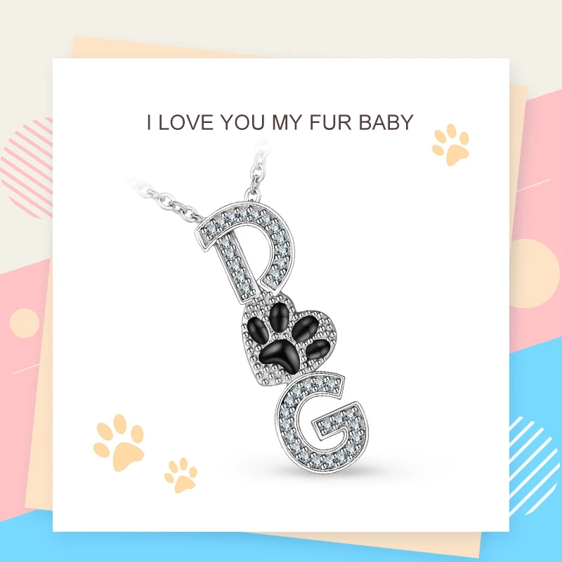 

Eudora Real 925 Sterling Silver Zircon DOG Pendant Necklaces for Women Girls Black Pet Footprint Fashion Sterling-silver Jewelry