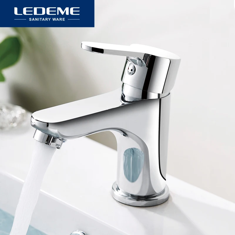 Billig LEDEME Innovative Mode Stil Becken Wasserhahn Zu Hause Bad Kalt Und Warmwasser Wasserhähne Weiß Bad Mischer Einzigen Handgriff Waschbecken Wasserhahn