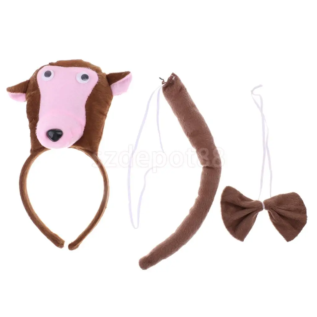 Set of 3pcs Birthday Girls Boys Kids Cartoon Bear Bee Monkey Costume Set Headband Bowtie Tail Fancy Dress Party Accessories