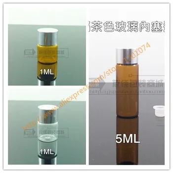 

1ml/2ml/3ml/5ml brown/clear Glass Essential Oil Bottle With silver aluminum cap.Essential Oil Container,mini or sample bottle