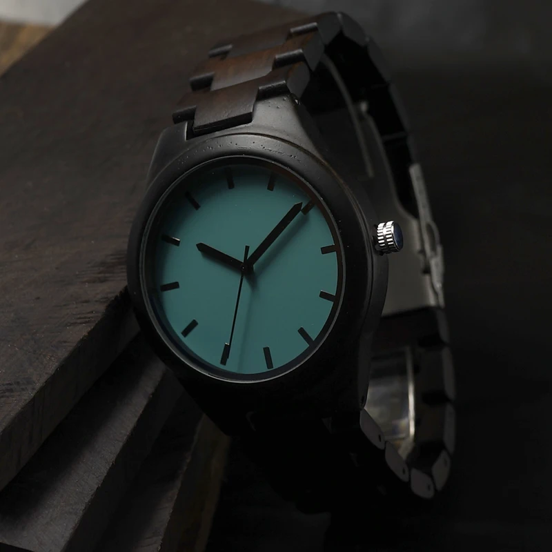 BOBO BIRD CdI21 Ebony Wooden Mens Watch With Luxury Tches Movement Quartz Blue Dial Plate As Gift For Men Relogio