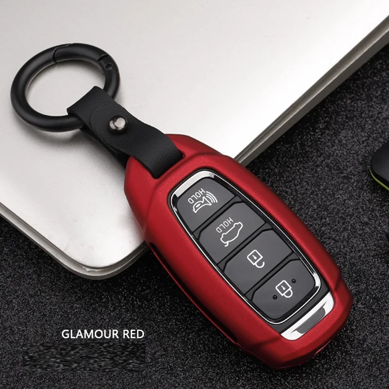 Углеродное волокно, брелок для автомобильных ключей, чехол для ключей для hyundai KONA Энсино Azera Elantra величие Ig акцент Santa Fe 3/4/5 кнопки ключ - Название цвета: Красный