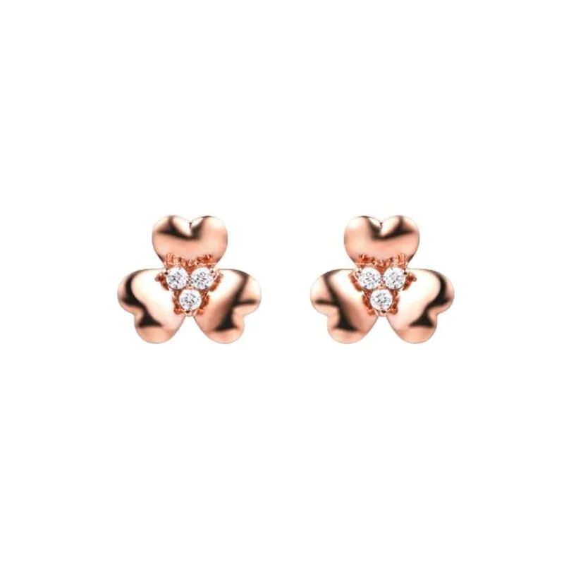 

18K Gold Clear CZ Crystal 3 Petal Flower Anti Allergy Piercing Stud Earrings AU750 Jewelry For Children Girls Baby Kids