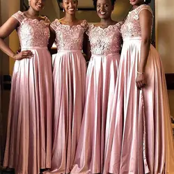 Румяна розовое платье подружки невесты в африканском стиле с 3D аппликацией из бисера эластичное атласное длинное платье De Soiree cap Sleeles Maid Of