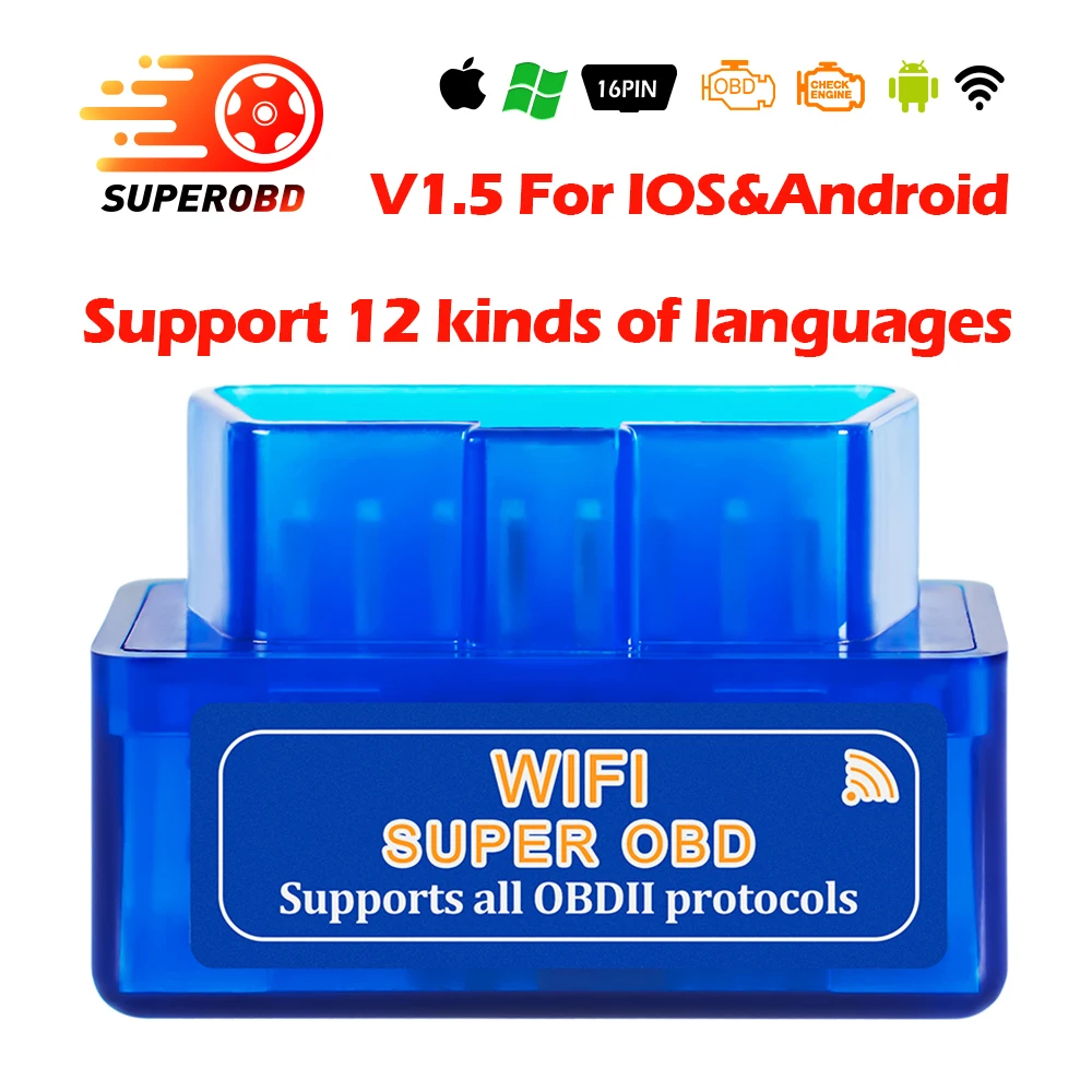 2018 Мини ELM327 V1.5 wifi OBDII/OBD2 Авто диагностический инструмент Поддержка Android и IOS