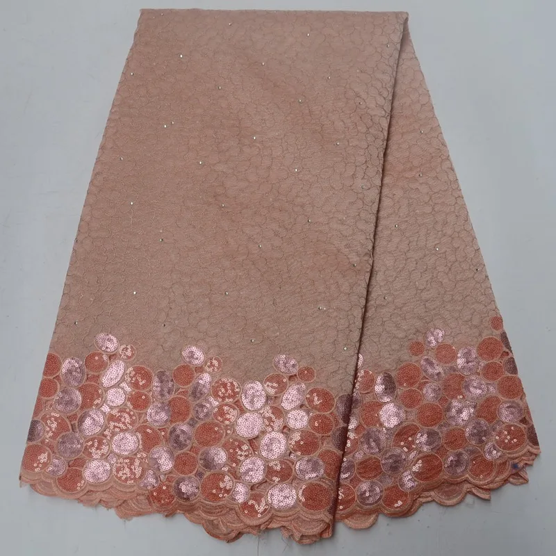 

2018 High Quality African Net Lace Fabric With Sequins Hot Sale French Organza Lace Fabric In Peach For Wedding PSA186-4