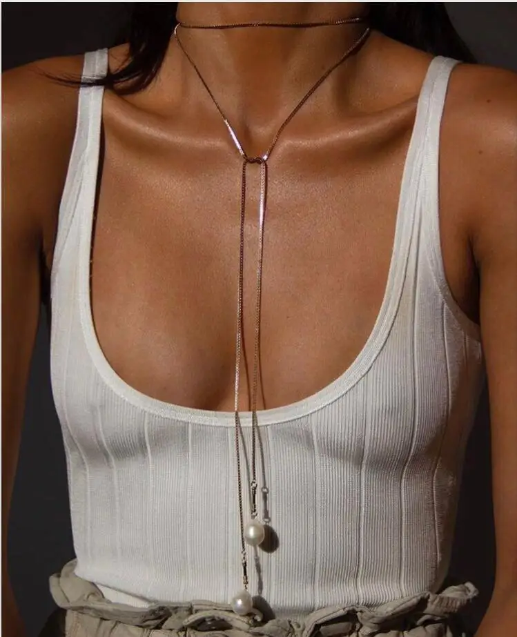 

Lalynnlys Boho Statement Simulated Pearl Long Necklace For Women Girls Gold Chain Necklaces Summer Beach Jewelry Bijoux N69491