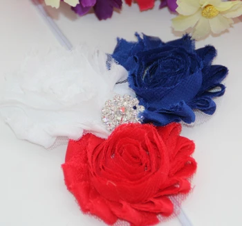 

Free Shipping 4th of July American Patriotic Shabby Rosette Flower Headband 3MM Skinny Elastic Headband