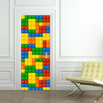 

Door Sticker Building Module Children's Lego 3D Pattern Wooden Door Renovation Self-adhesive Home Decor Door Sticker