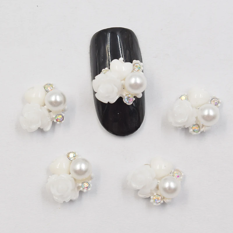 

10psc New White flowers glitter rhinestones 3D Nail Art Decorations,Alloy Nail Charms,Nails Rhinestones Nail Supplies #734