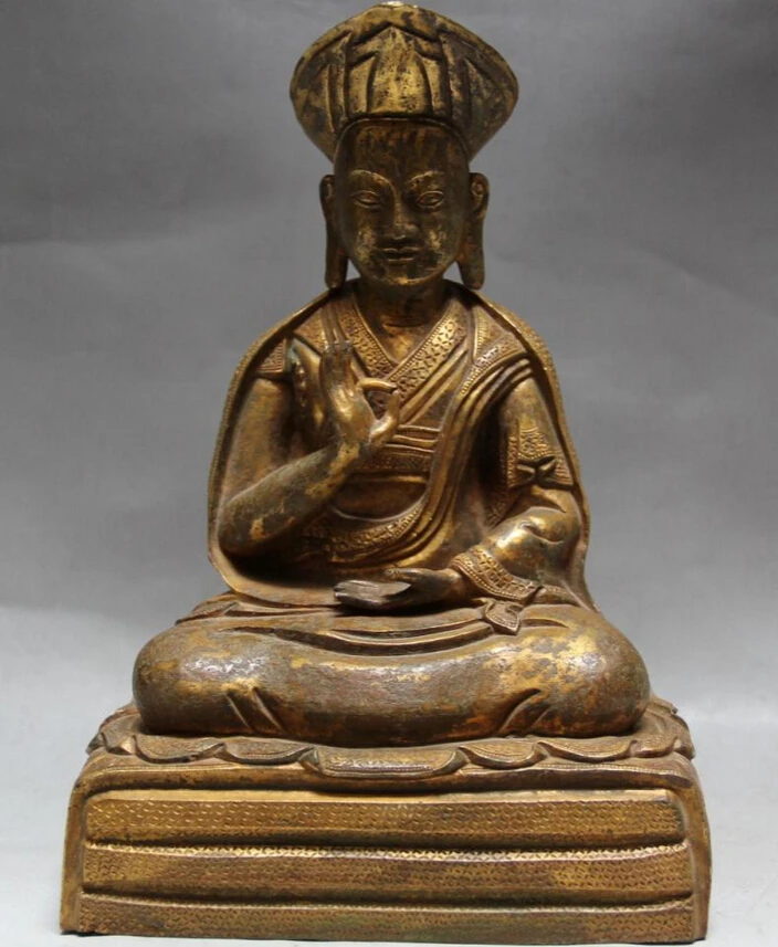 

150610 S1660 8" Tibet Copper 24K Gold Gilt Seat guru Lama Shakyamuni Amitabha Buddha Statue