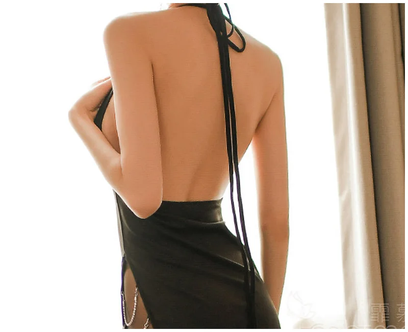 Сексуальное женское белье с бриллиантовой цепочкой и разрезом по бокам, платье с открытой спиной, эротическое женское нижнее белье