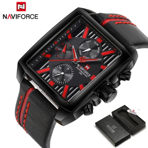 Мужские часы NAVIFORCE, люксовый бренд, мужские военные часы, модные мужские спортивные кварцевые часы, мужские деловые часы, Relogio Masculino - Цвет: Black Red add box