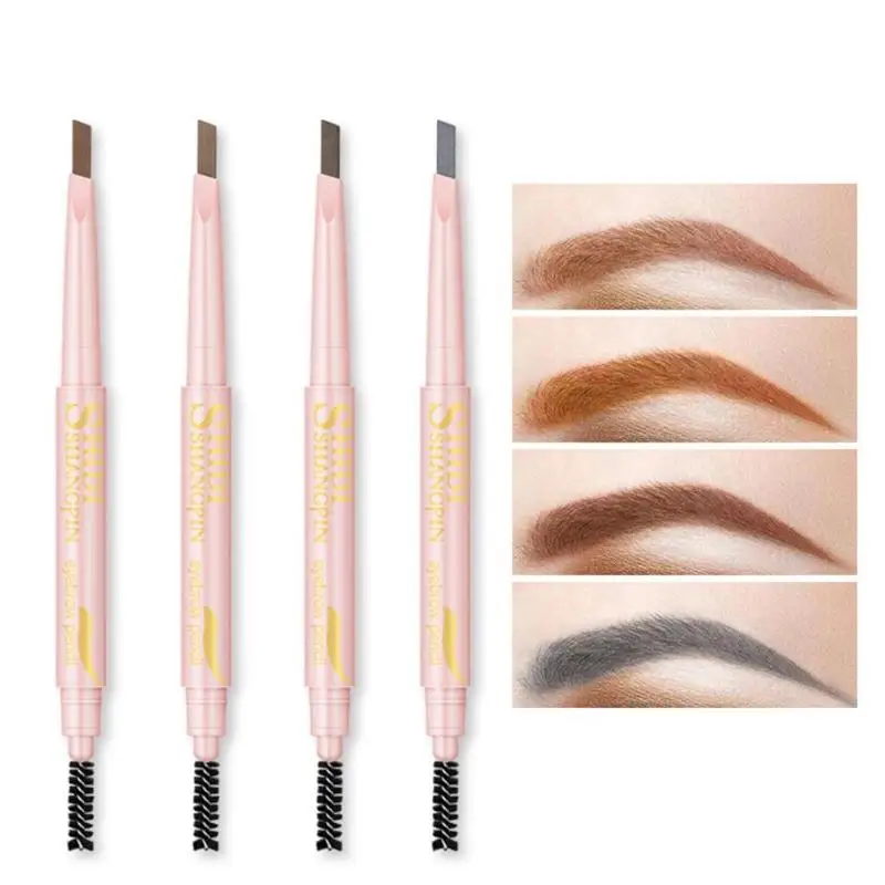 

4 Colors Double Ended Eyebrow Pencil Waterproof Long Lasting Rotatable Triangle Eye Brow Pen Makeup Pigment