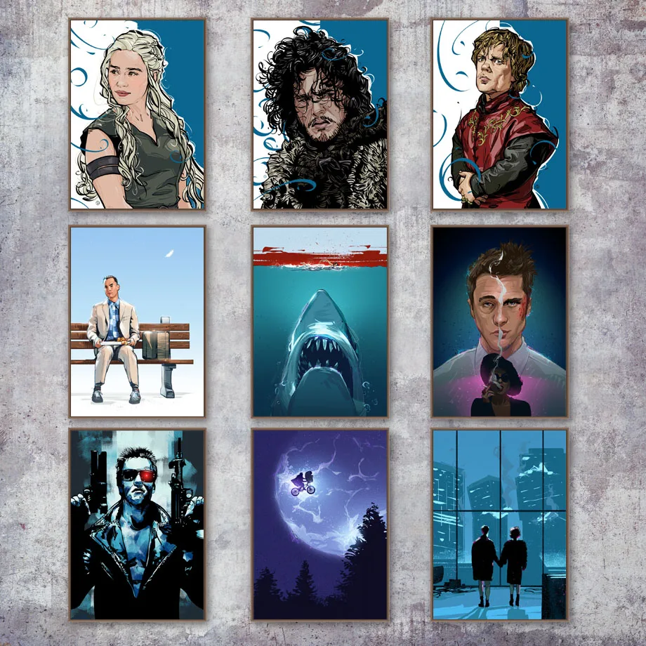 

Terminator Jaws Game Of Thrones Fight Club Movie Poster And Print Wall Art Canvas Painting Wall Pictures For Living Room Decor