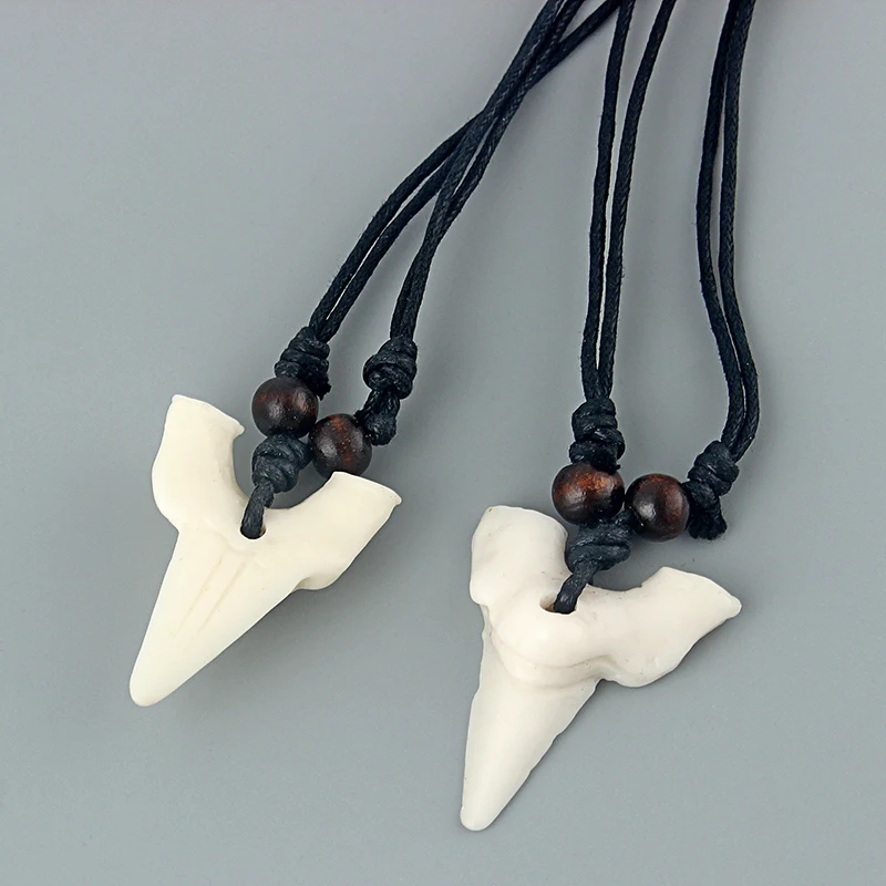 Real Shark teeth Necklace Men Red Cord Black Wooden Bead White Tooth Free Ship