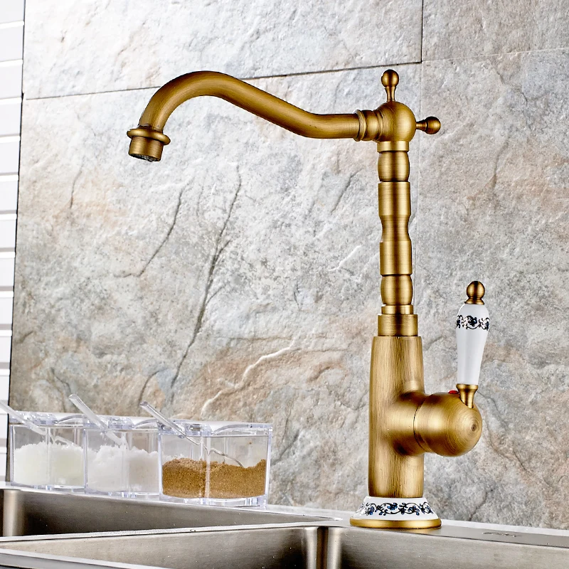 Kitchen Faucet Kitchen Tap Valve Antique Brass Taps Rotatable Ceramic Kitchens Mutfak 250-33C Kitchen Faucet Kitchen Tap Valve Antique Brass Taps Rotatable Ceramic Kitchens Mutfak 250-33C