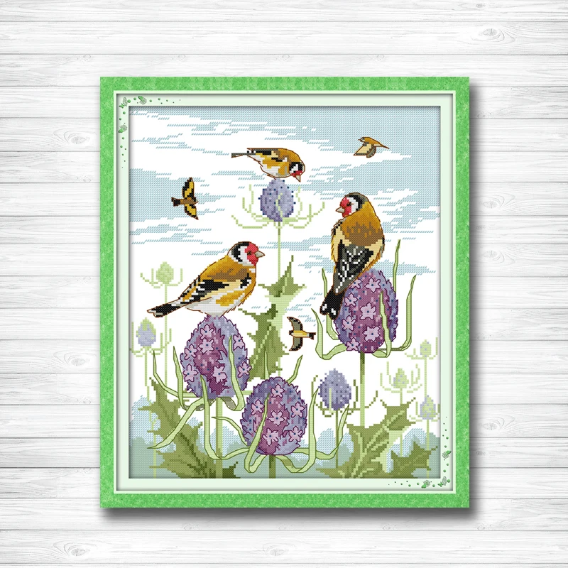 

The happy birds animal decor painting counted print on canvas DMC 14CT 11CT Chinese Cross Stitch Needlework Sets Embroidery kits