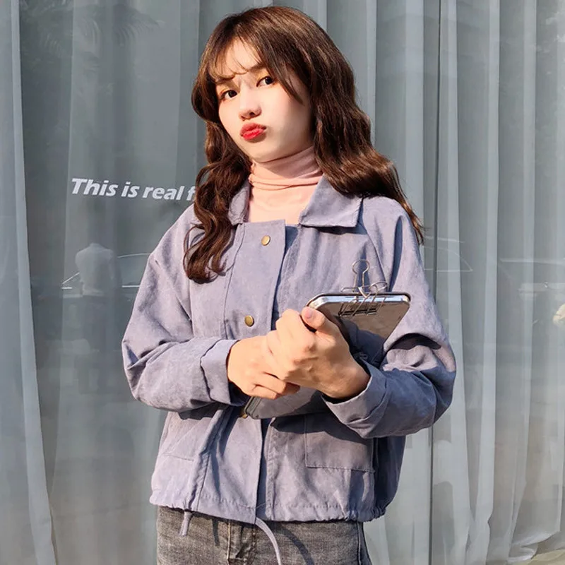Женская короткая джинсовая куртка Harajuku розовая однобортная Свободная с длинным