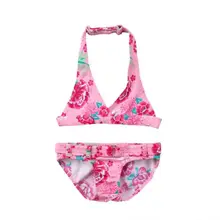 Милый детский комплект бикини для маленьких девочек, купальник с цветочным принтом, бандажный купальник на бретельках, купальный костюм с открытой спиной, пляжная одежда с низкой талией