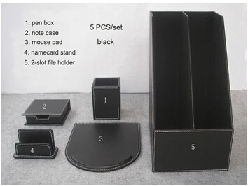 5 шт./компл. древесины кожаные офисный стол файл канцелярские принадлежности и Организатор держатель ручки визитка стенд Примечание Чехол черный TZ003