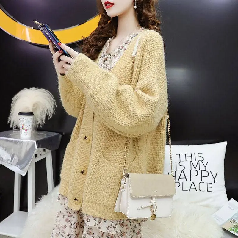light yellow Весна осень женский v-образный вырез однотонный свободный трико кардиганы Пончо летучая мышь однобортный трикотажные изделия трикотаж K153 - Цвет: light yellow