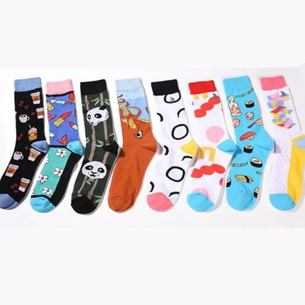 

Panda animal flamingo cat stitching pattern socks personality novelty funny compression breathable men casual stripe cotton sock