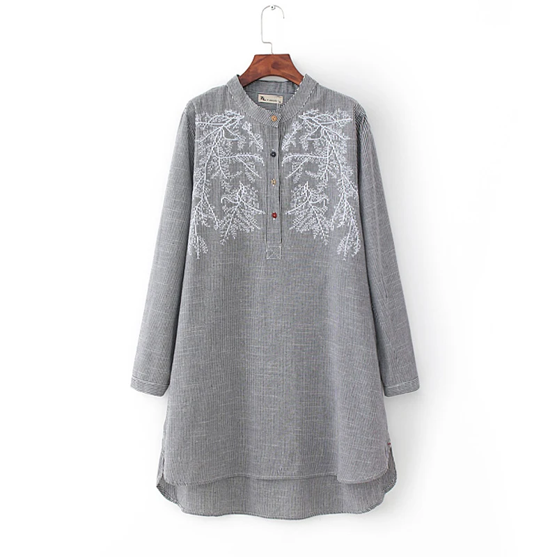  Oversized Women Blouse Casual Long Sleeve Plus Size Long Striped Shirt Women Autumn Tops Kimono Tun