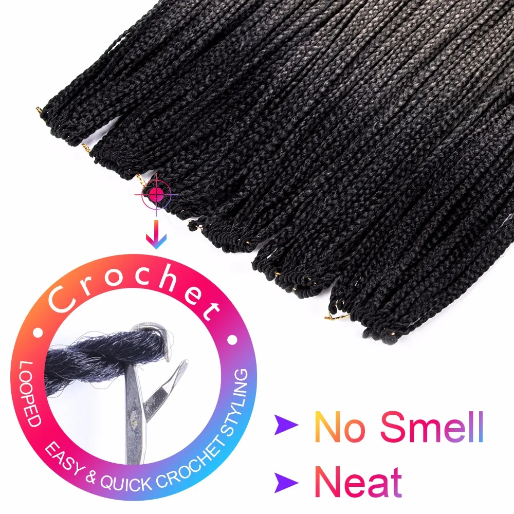 DinDong Ombre Crochet Box Braids Extensions 24 inch Ombre High Temperature Fiber Synthetic Braiding Hair