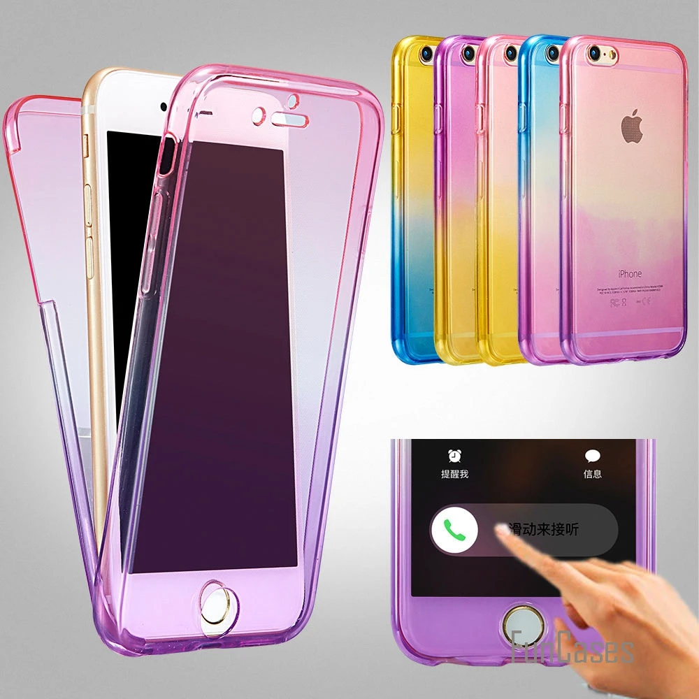

For iPhone 7 6s Cases Protect Rainbow 360 TPU Silicone Flexible Soft full Body Protective Case Cover for 6 7 Plus 5 5s 5SE
