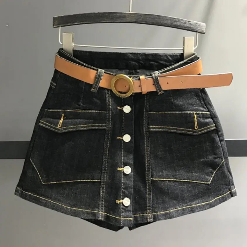 Плюс размер 2XL однобортная анти-легкая джинсовая юбка Женская эластичная упаковка бедра A-Line джинсовая юбка
