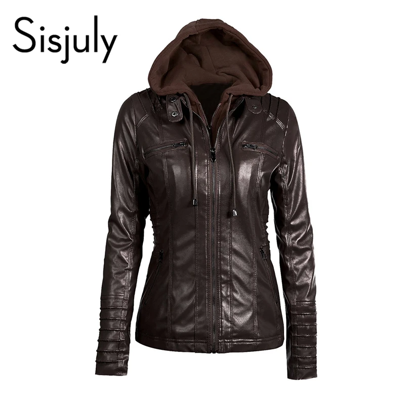 sisjuly hooded women leather jacket black motor coat slim zipper casual parka overcoat girls work brown pu winter jacket coats jackets aliexpress us 30 09 38 off sisjuly hooded women leather jacket black motor coat slim zipper casual parka overcoat girls work brown pu winter jacket