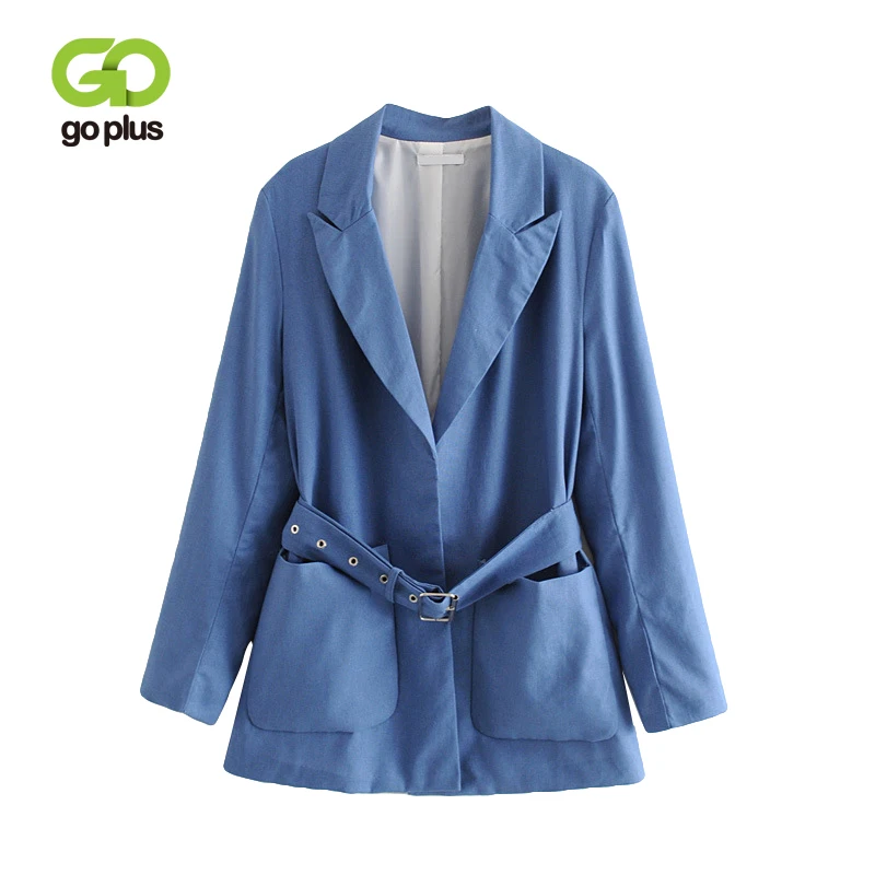 GOPLUS 2019 New Summer Fashion Streetwear Retro Blazer Notched Sashes Linen Blazers Suit Jacket Women Korean Style Blaser Mujer