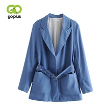 GOPLUS 2019 New Summer Fashion Streetwear Retro Blazer Notched Sashes Linen Blazers Suit Jacket Women Korean Style Blaser Mujer