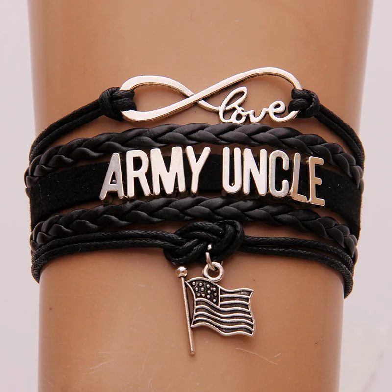 NCRHGL Infinity love ARMY GRANDMA/MOM/WIFE/UNCLE/SISTER/GIRLFRIEND/AUNT Flag charm braided bracelet Family bangles Drop Shipping - Окраска металла: Army Uncle