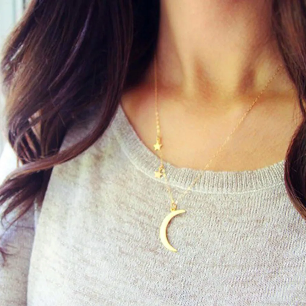 

2018 Minimalist Crescent Moon Silver Gold Colour Long Necklace Women Jewelry Solid Chain Pendant Necklace x278