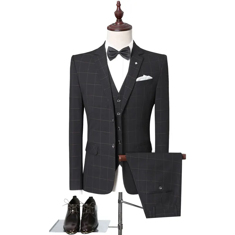 

Plaid Men Suits Plus Size 5XL British Style Side Cuts Business Formal Casual Wedding Dress Slim Fit Suit Male Brand Clothing