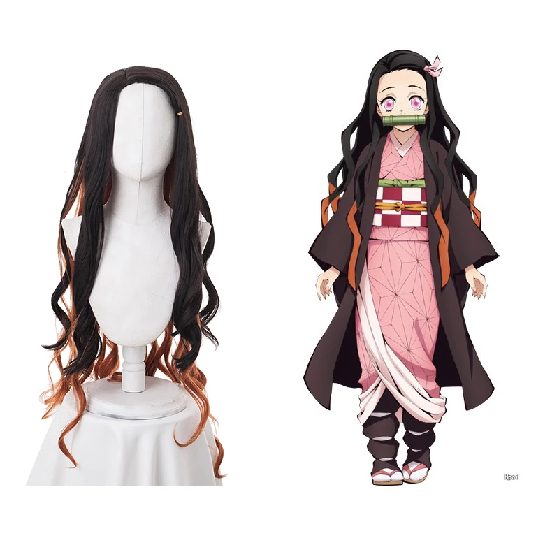 

Anime Demon Slayer: Kimetsu no Yaiba Nezuko Kamado Wig 95cm Long Cosplay Wigs + Wig Cap Halloween Party Cosplay
