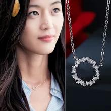 RYOUCUTE Персонализированные 925 пробы серебряные ювелирные изделия корейские стразы круглые ожерелья для женщин Свадебные колье бижутерия