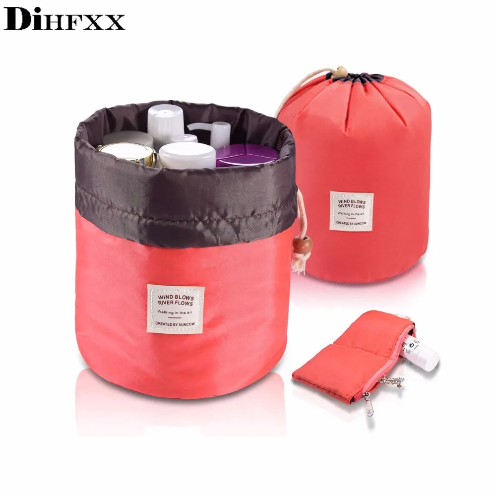  DIHFXX Drop ship drawstring barrel shaped women cosmetic Bag High quality makeup organizer storage 