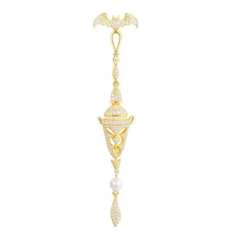 

SLJELY 925 Sterling Silver Yellow Gold Color Vampire Bat Earrings Cubic Zircon CZ Lamp Drop Earring Egypt Monaco Women Jewelry