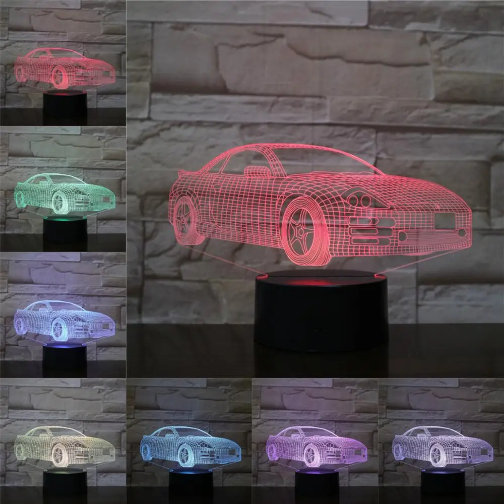 

NEW Race Sports Car 3D Lamp Night Light LED Bulb Multicolor Holiday Christmas Birthday Portable Gifts For Children Kid Toy