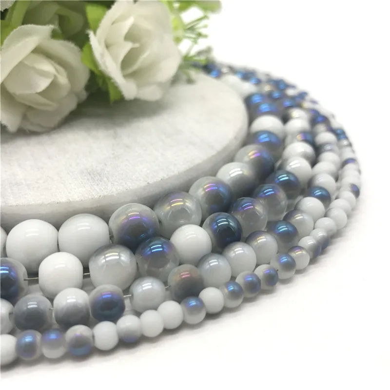 Wholesale 4 6 8 10mm Electroplated of double colored glass beads Bulk Beads For DIY Making