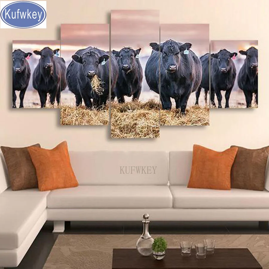 

5pcs Diamond Mosaic Diamond Embroidery Village Farm Black Cow 5d diy Diamonds Cross Stitch Painting Inlay Handwork home decor