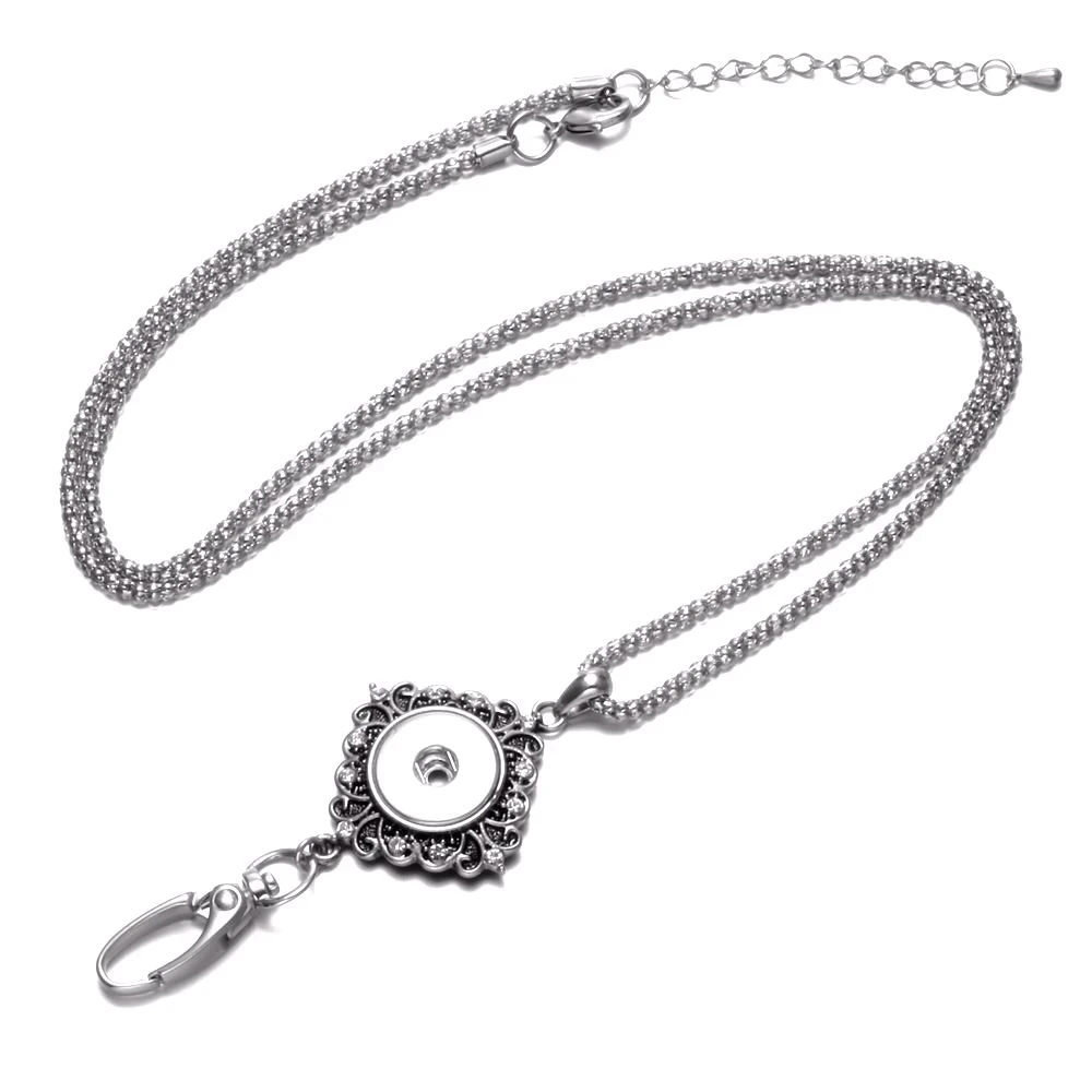 Round Shape Working ID Holder Lanyard Snaps Pendant Necklace 18mm Snap Button Jewelry For XL0089|snap necklace|pendant necklacesnap jewelry necklaces