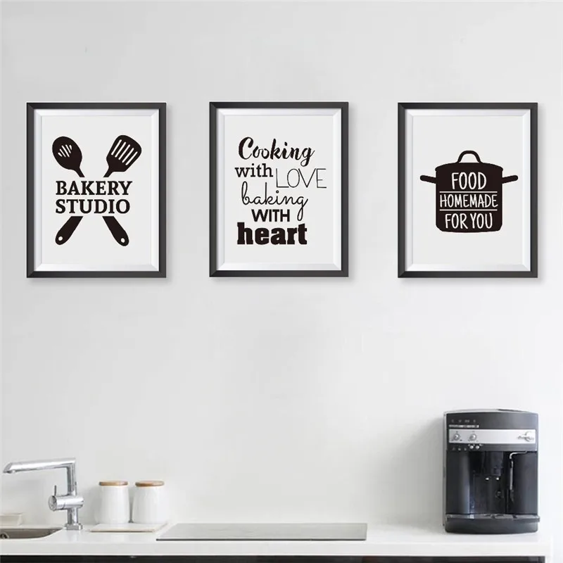 3 Pieces unframed Cooking With Love Kitchen Room Printed Canvas Modular