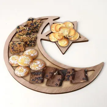 

Rustic Wooden Crescent Moon Srar Eid Ramadan Party Food Serving Tableware Dessert Pastry Tray Display Holder Decor Ornament
