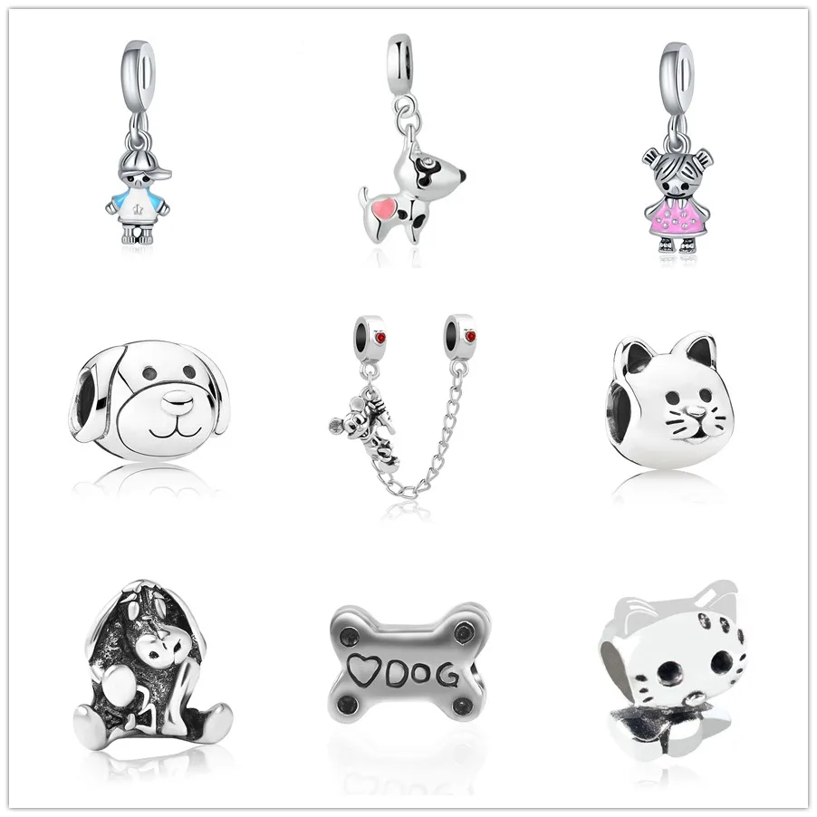 

MOQ 1pc free shipping baby girl boy buddy cat dog mickey chain diy bead Fit Pandora Charm Bracelet EL145